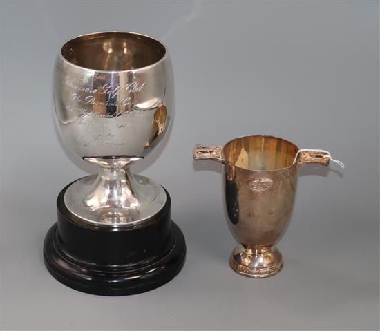 A late Victorian silver presentation trophy goblet, Mappin & Webb, London, 1900 and a modern Scottish silver chalice.